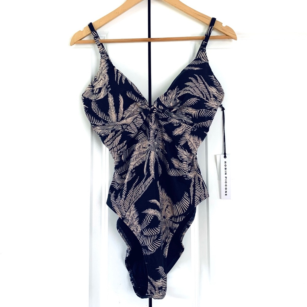 Robin Piccone Swimsuit Printed One Piece Suit Chandy V Neck Navy Palms Size 10